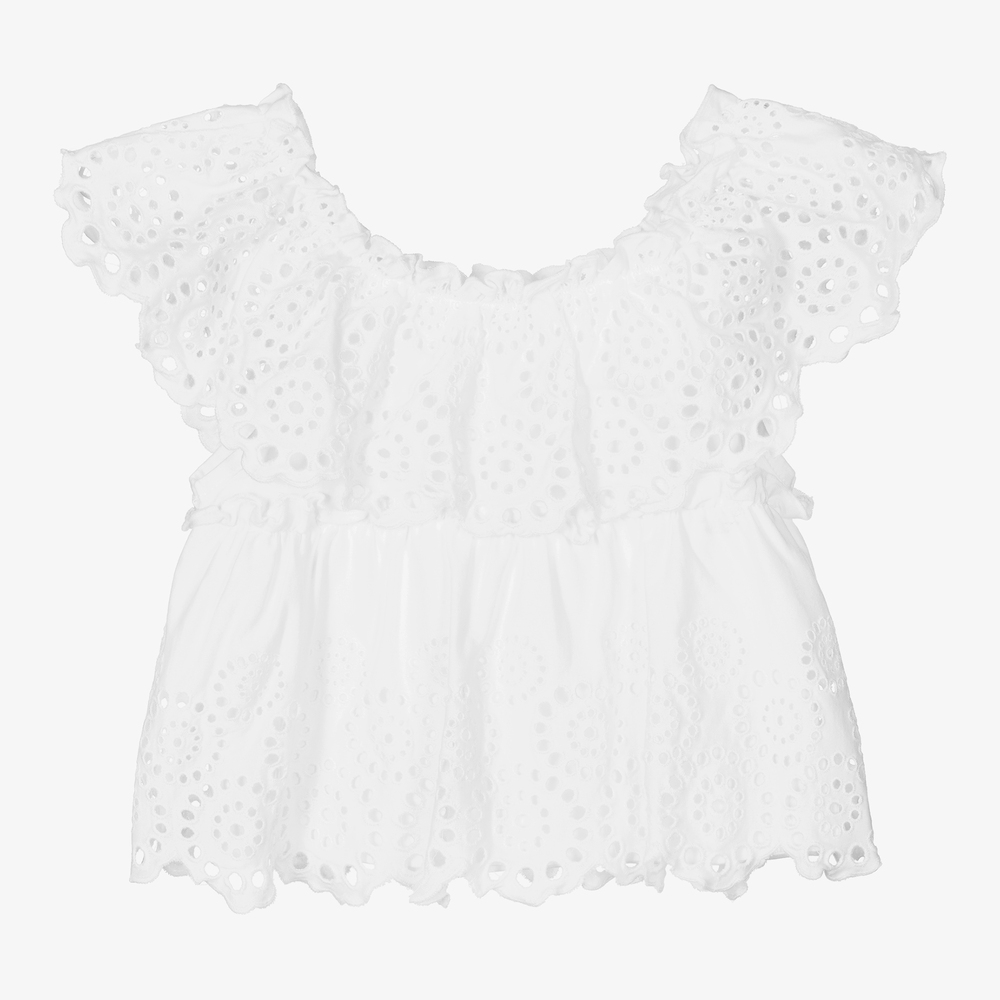 Mayoral-Белая хлопковая блузка для девочек | Childrensalon Outlet