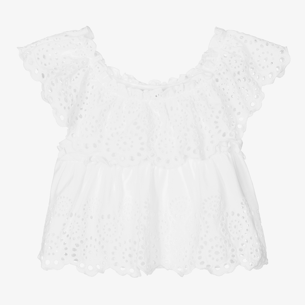 Mayoral - Белая хлопковая блузка для девочек | Childrensalon