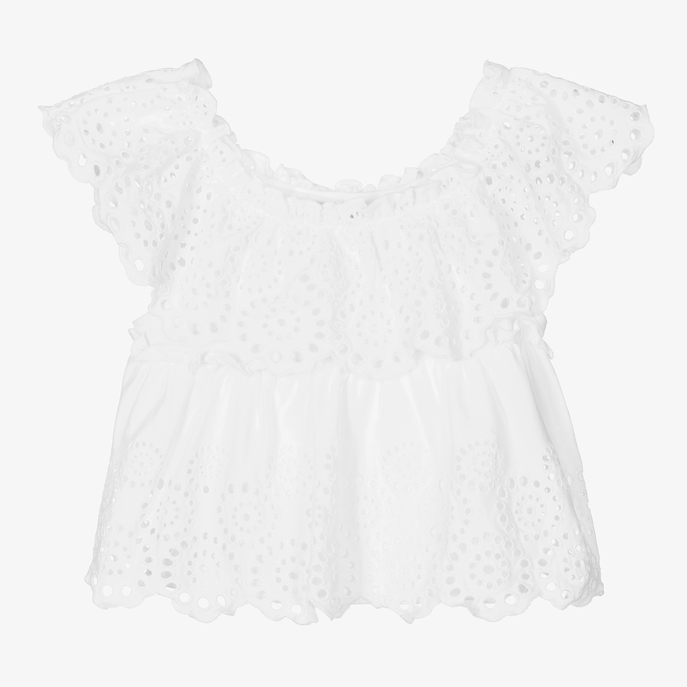 Mayoral - Girls White Cotton Blouse | Childrensalon