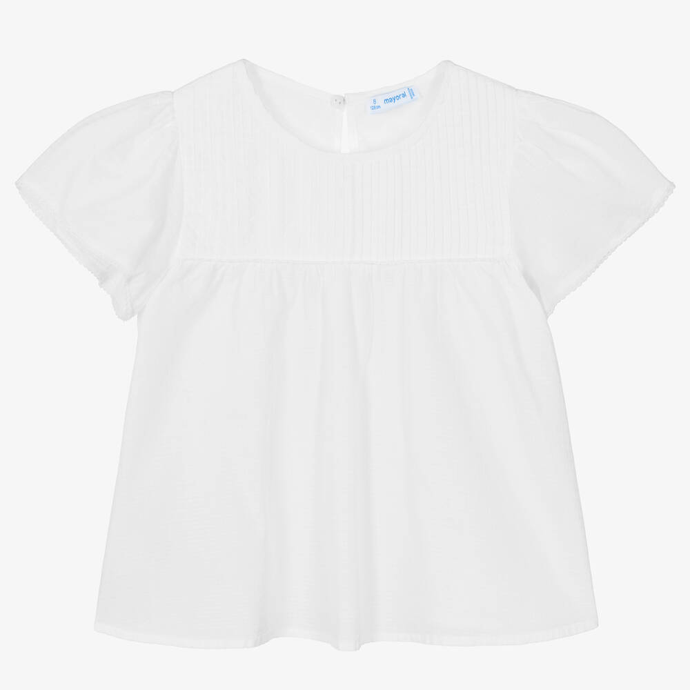 Mayoral - Белая хлопковая блузка для девочек | Childrensalon