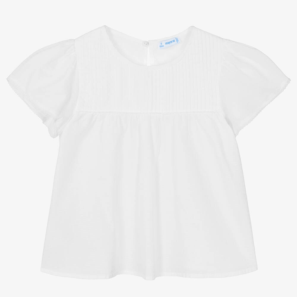 Mayoral - Chemisier blanc en coton fille | Childrensalon