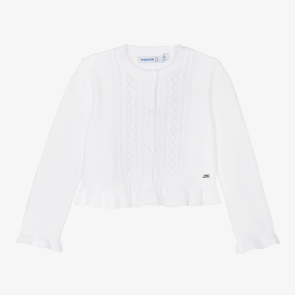 Mayoral-Girls White Cotton Cardigan | Childrensalon Outlet