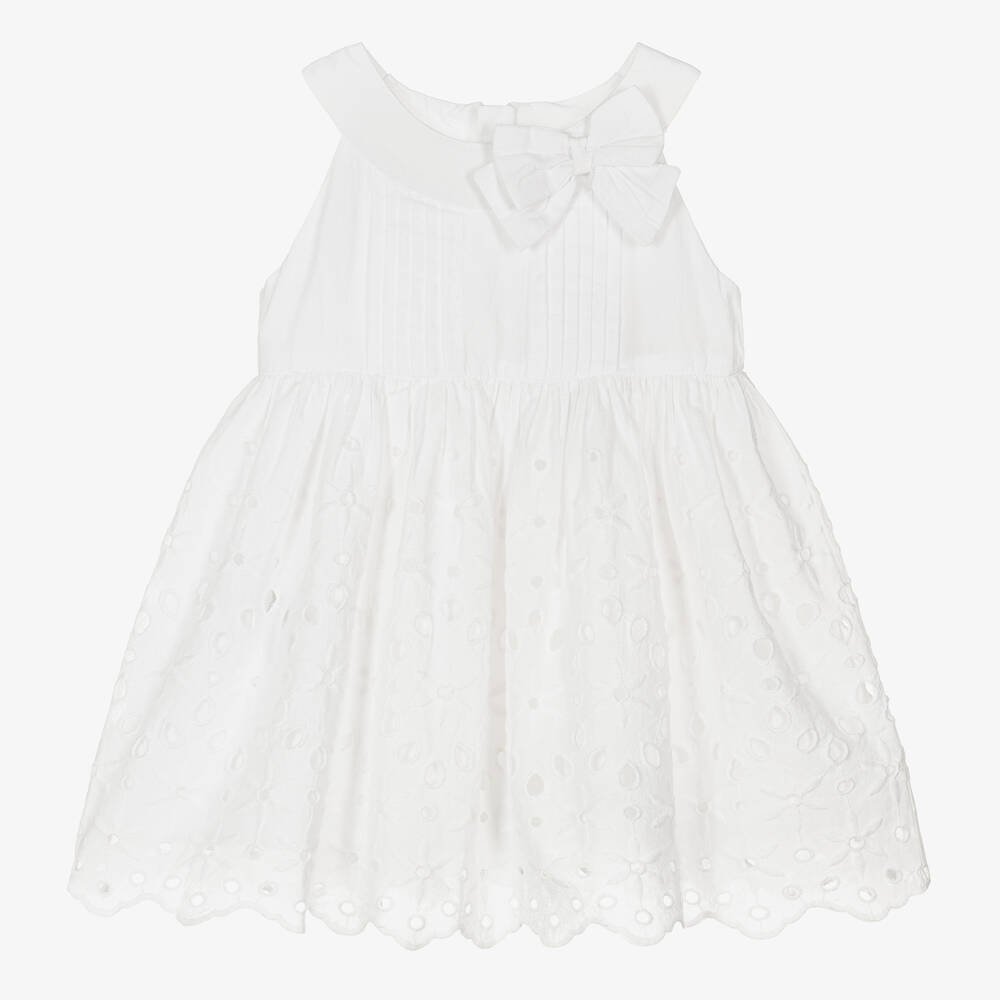 Mayoral - Robe blanche en coton fille | Childrensalon