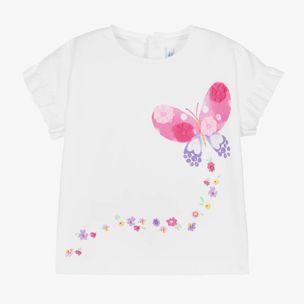 Mayoral-Girls White Cotton Frilled T-Shirt | Childrensalon Outlet