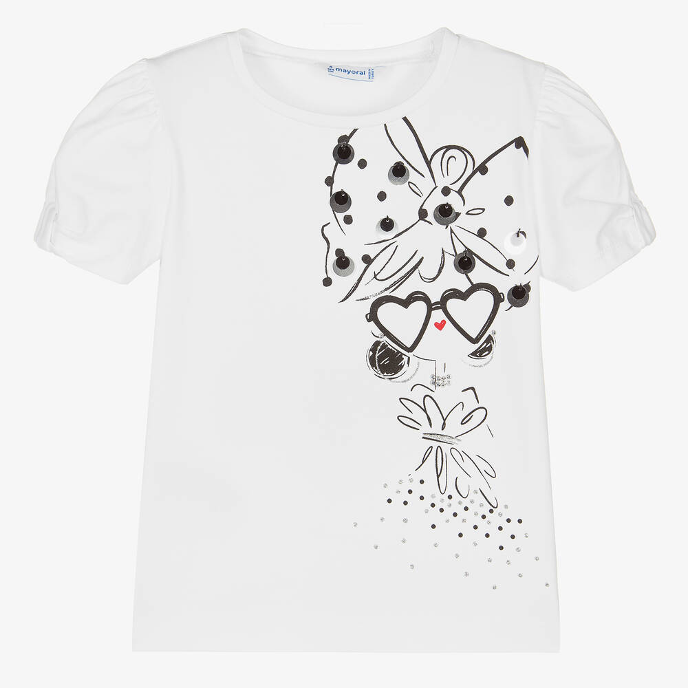 Mayoral-Girls White Cotton Jersey T-Shirt | Childrensalon Outlet