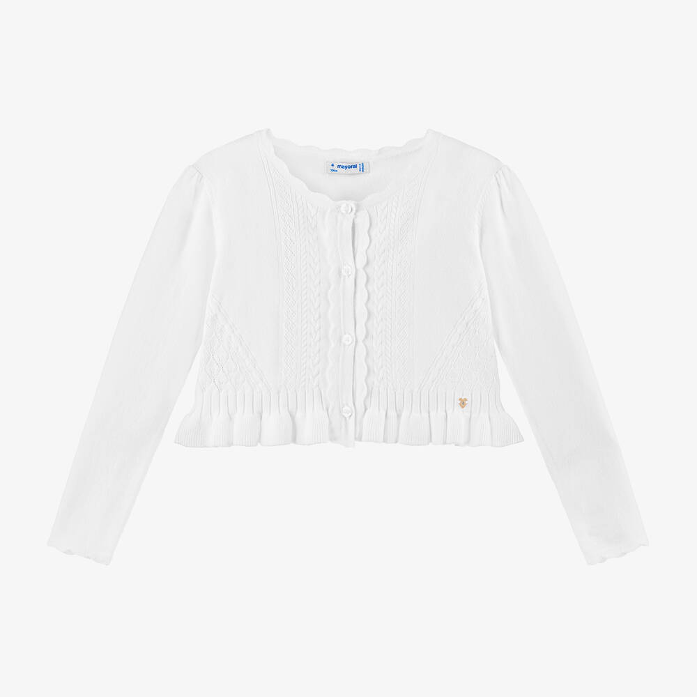 Mayoral-Girls White Cotton Knit Cardigan | Childrensalon Outlet