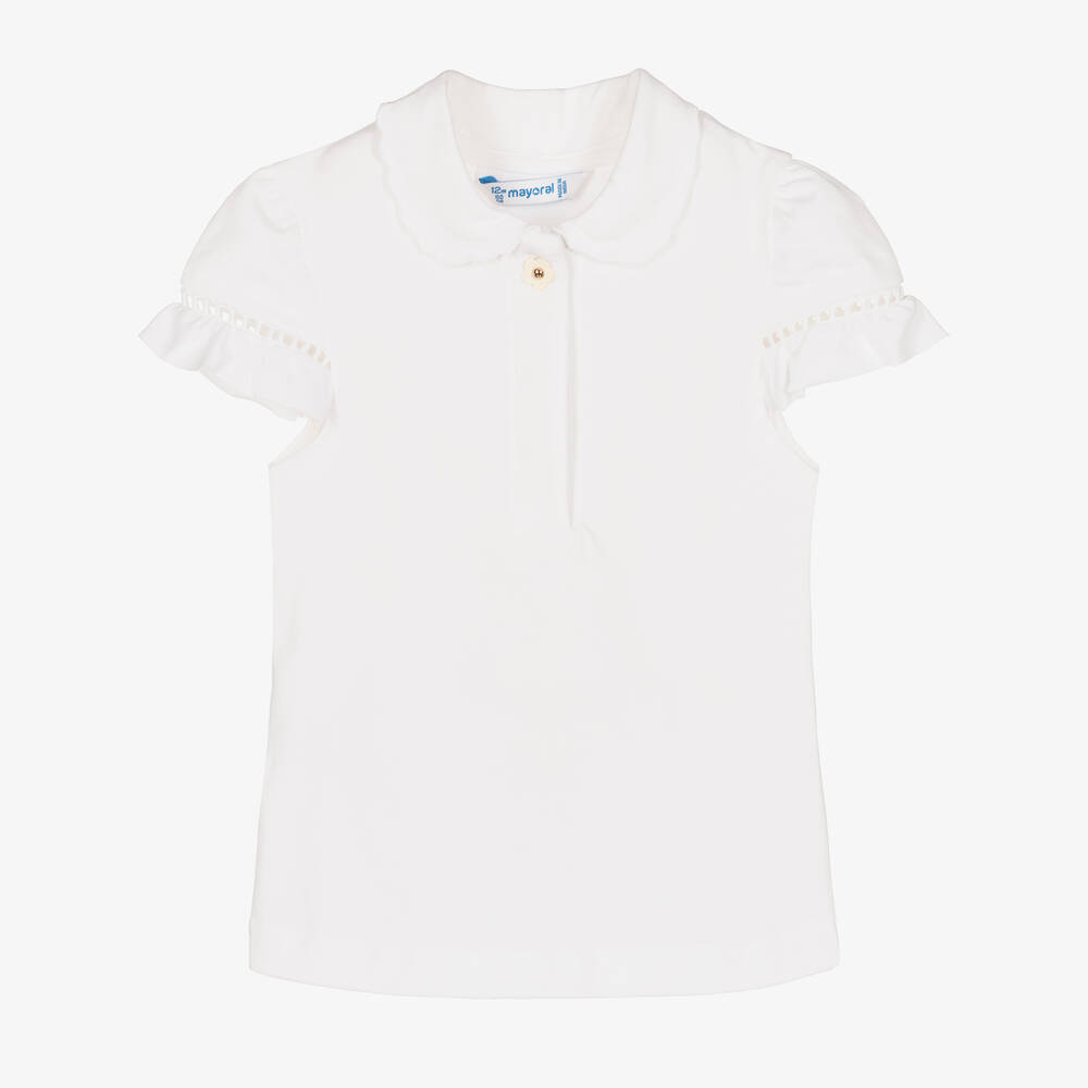 Mayoral - Polo blanc en coton fille | Childrensalon