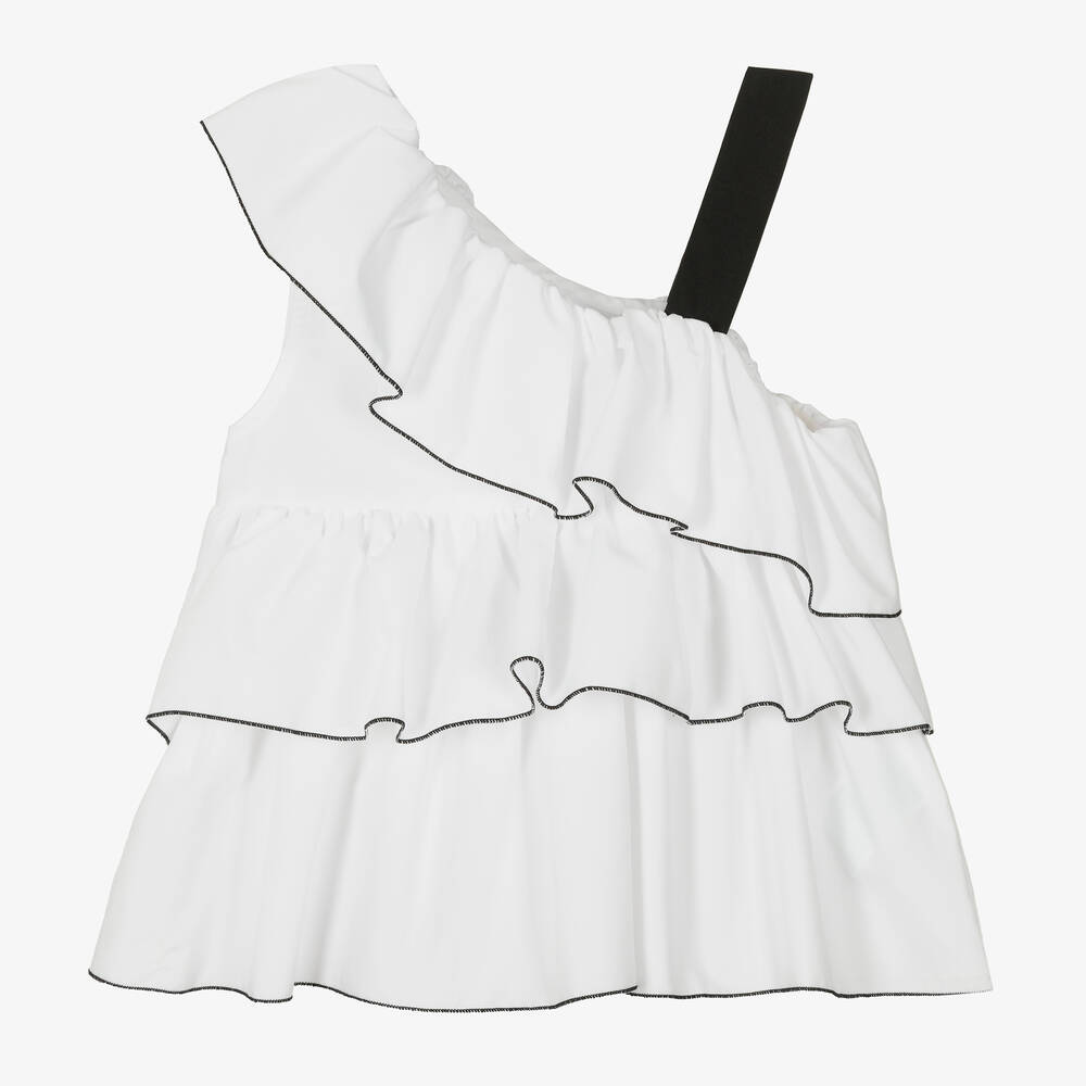 Mayoral - Girls White Cotton Ruffle Blouse | Childrensalon