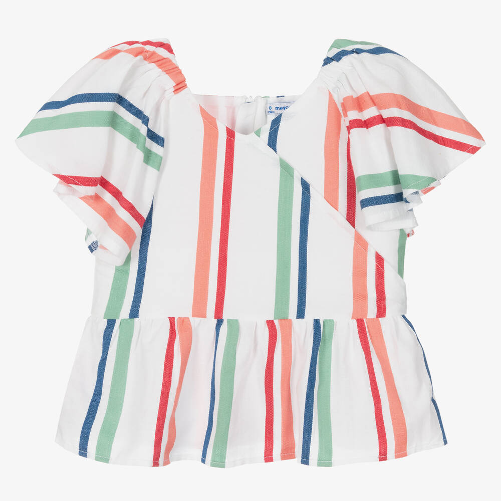 Mayoral - Girls White Cotton Striped Blouse | Childrensalon