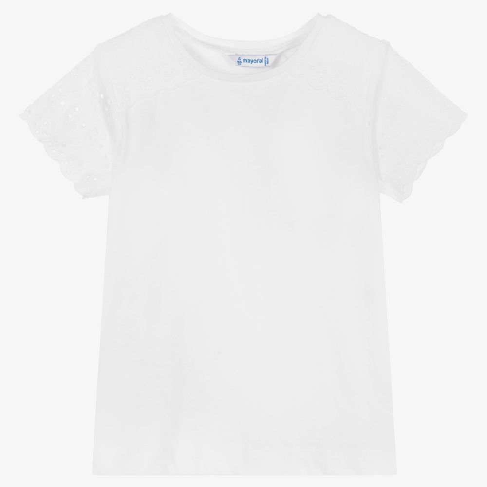 Mayoral - Белая хлопковая футболка для девочек | Childrensalon