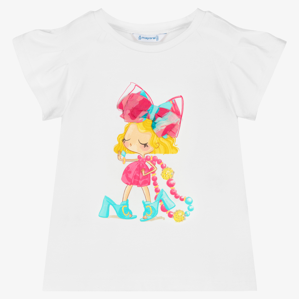 Mayoral - Белая футболка из хлопка для девочек | Childrensalon
