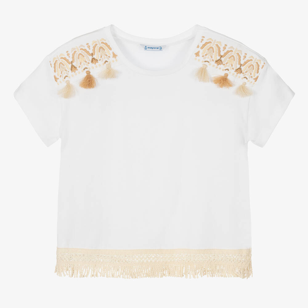 Mayoral - Weißes Baumwoll-T-Shirt für Mädchen | Childrensalon