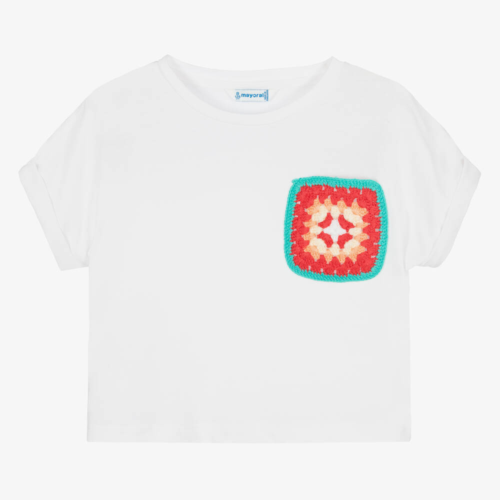 Mayoral - T-shirt blanc en coton fille | Childrensalon