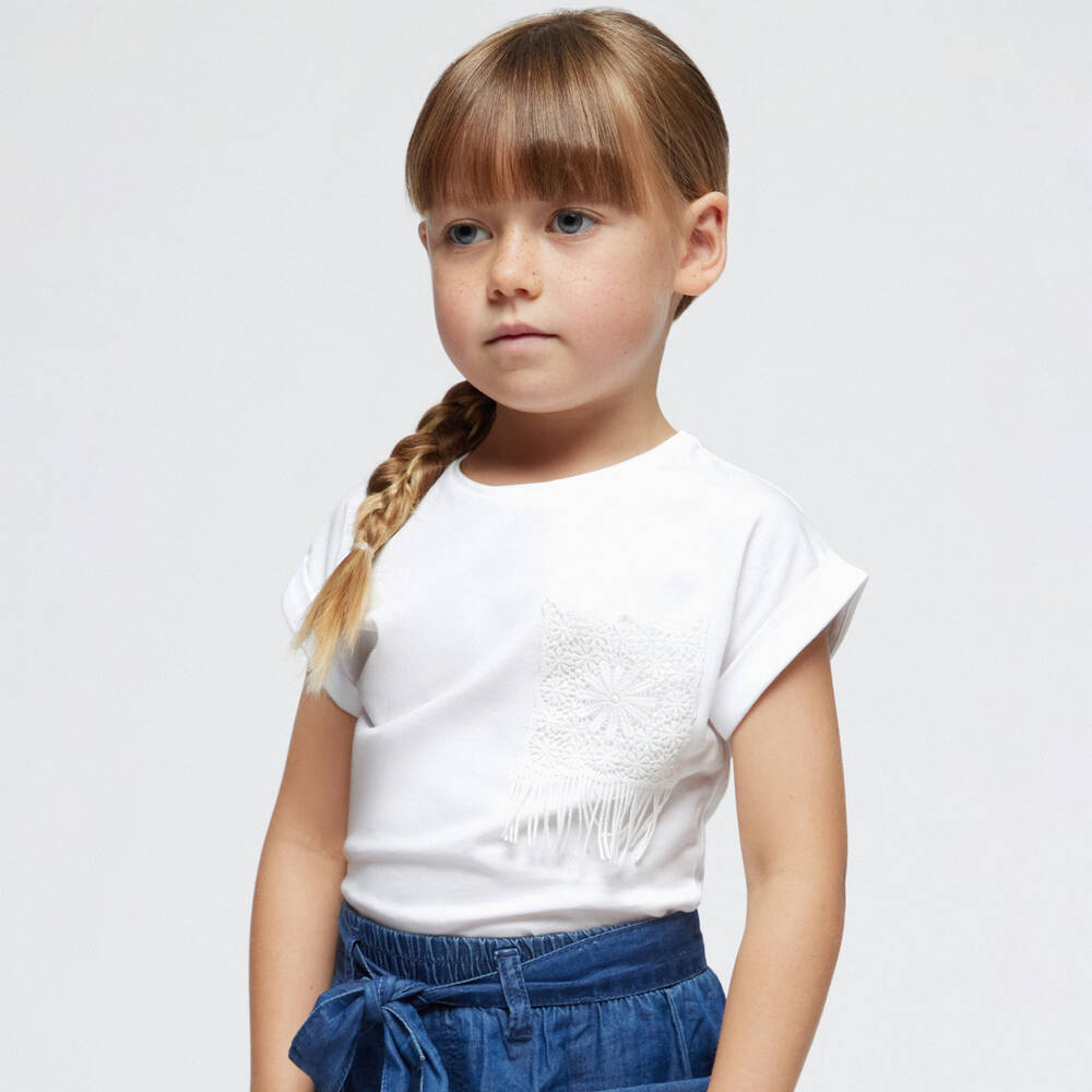 Mayoral-Girls White Cotton T-Shirt | Childrensalon Outlet