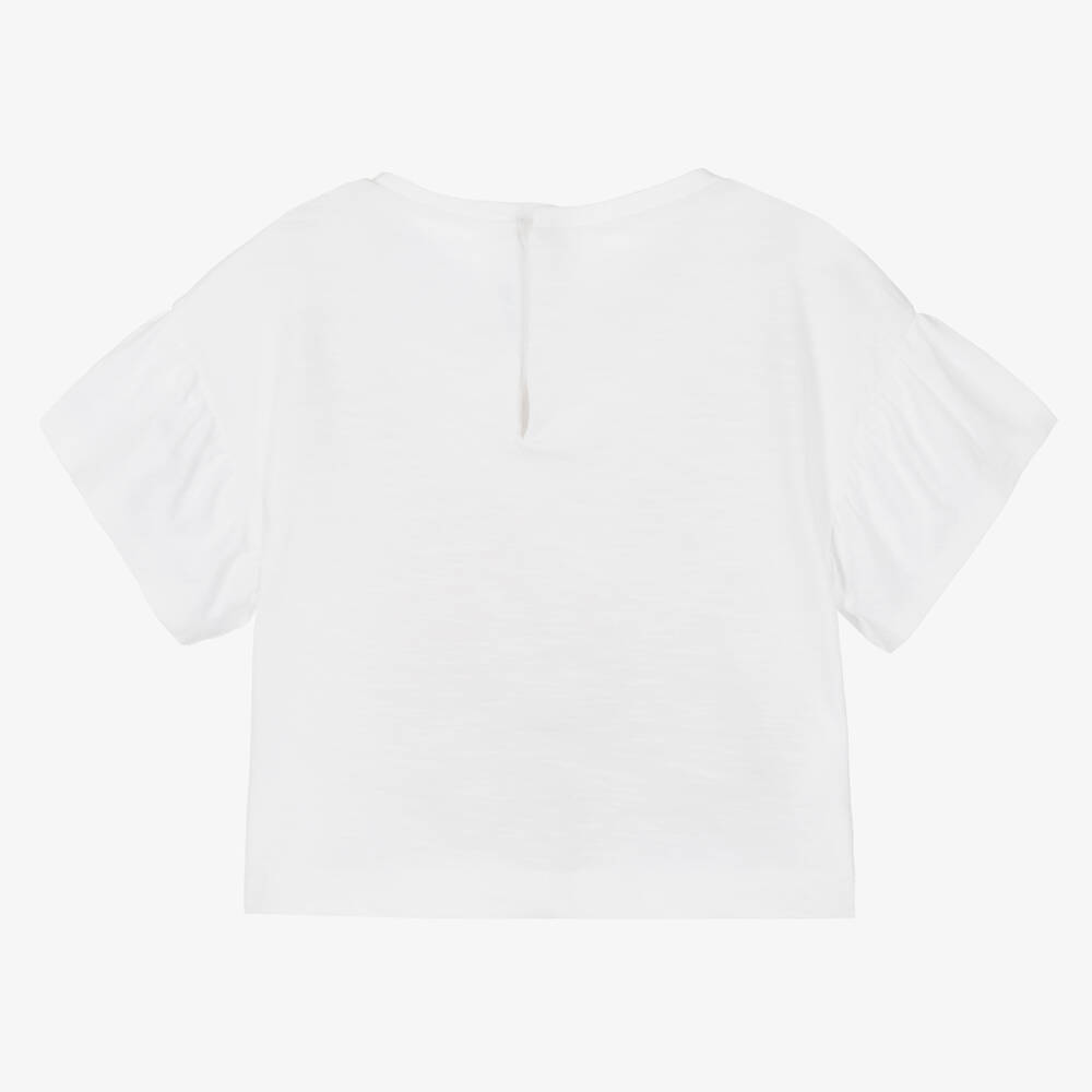 Mayoral-تيشيرت قصير أطفال بناتي قطن مستدام لون أبيض | Childrensalon Outlet