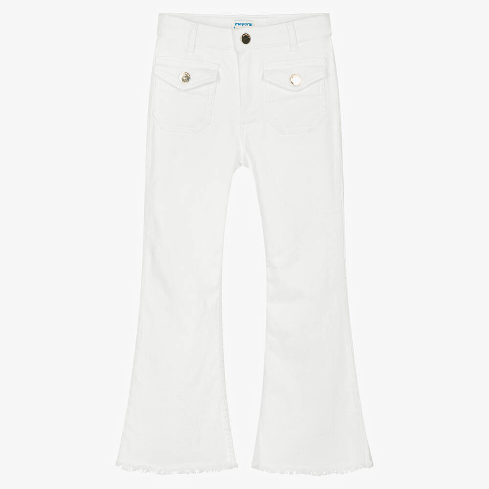 Mayoral - Girls White Denim Flared Jeans | Childrensalon