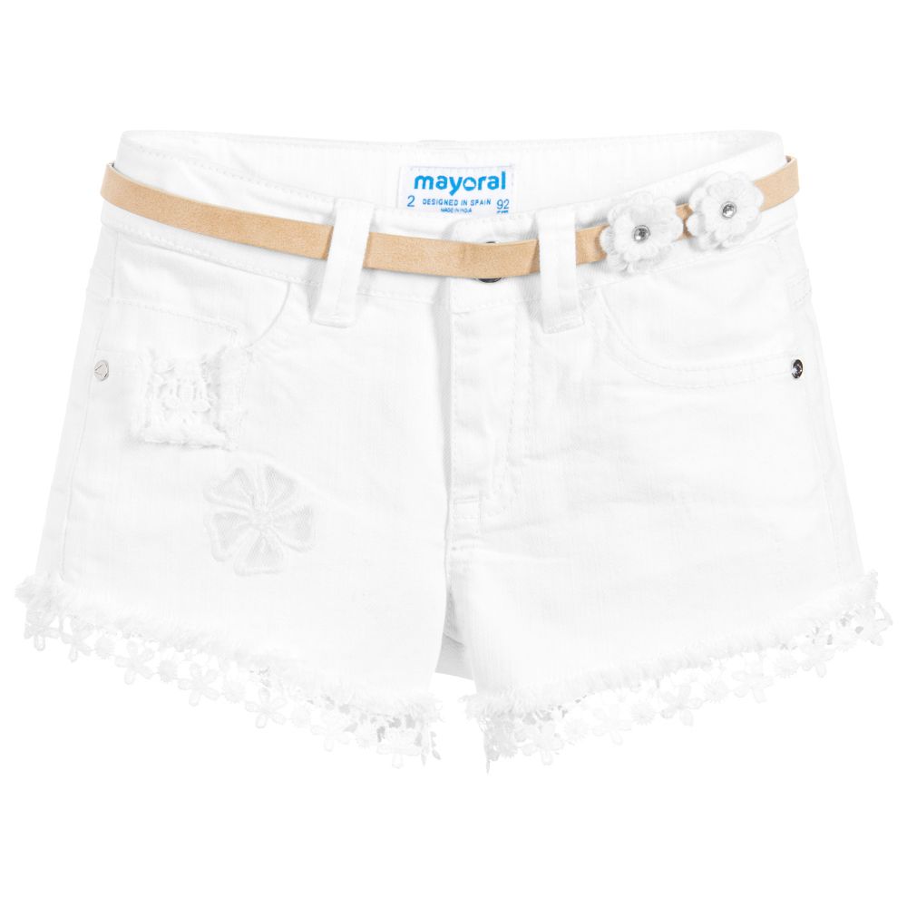 Mayoral - Girls White Denim Shorts | Childrensalon