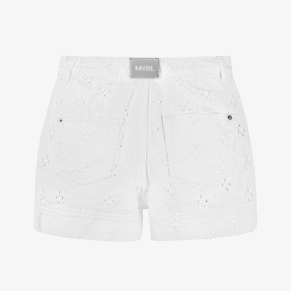 مايورال-شورت قطن دنيم لون أبيض للبنات | Childrensalon Outlet