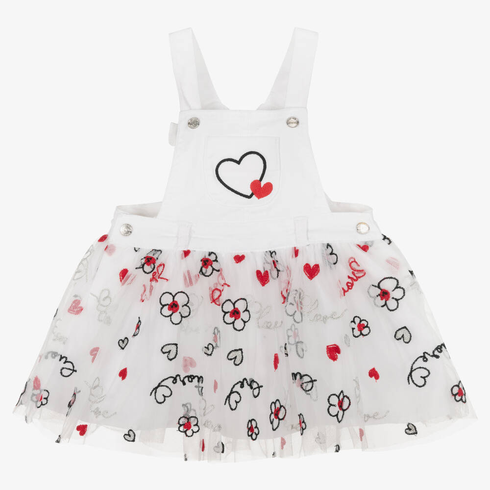 Mayoral - Robe chasuble blanche jean et tulle | Childrensalon