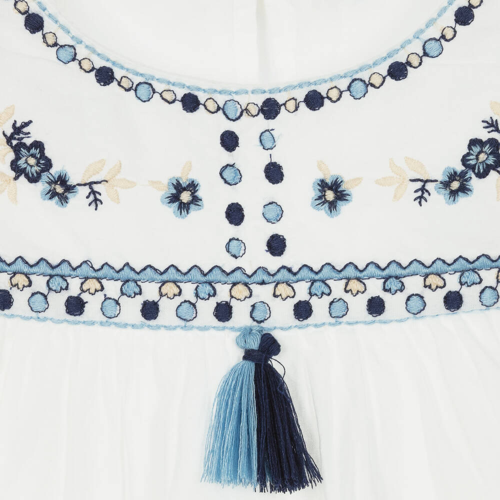 Mayoral-بلوزة قطن مطرز لون أبيض للبنات | Childrensalon Outlet