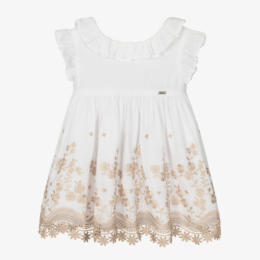 Mayoral - Girls White Embroidered Dress  | Childrensalon