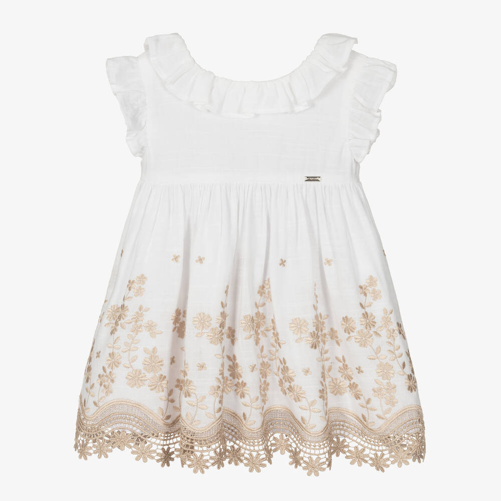 Mayoral - Robe blanche brodée fille  | Childrensalon