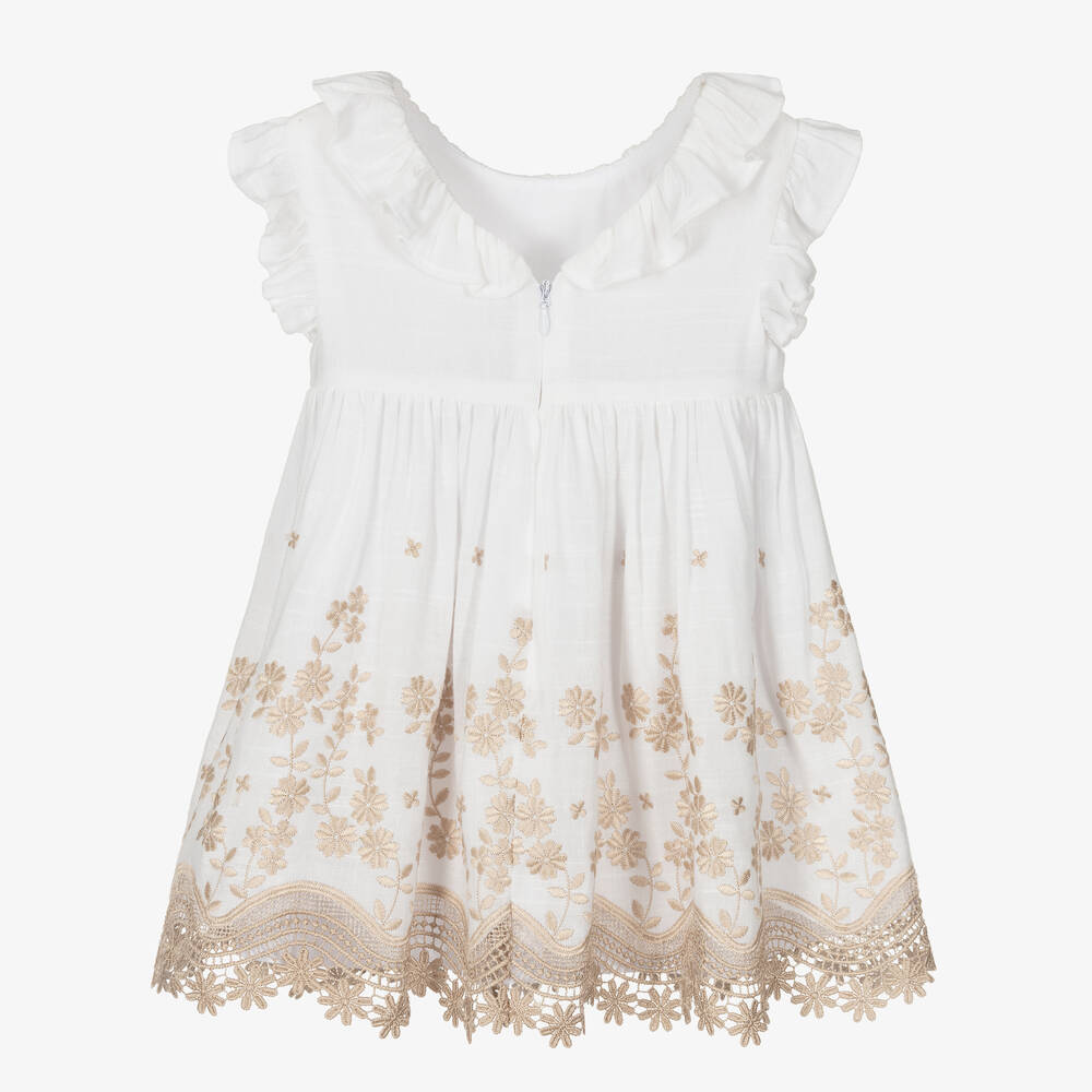 Mayoral-Girls White Embroidered Dress  | Childrensalon Outlet