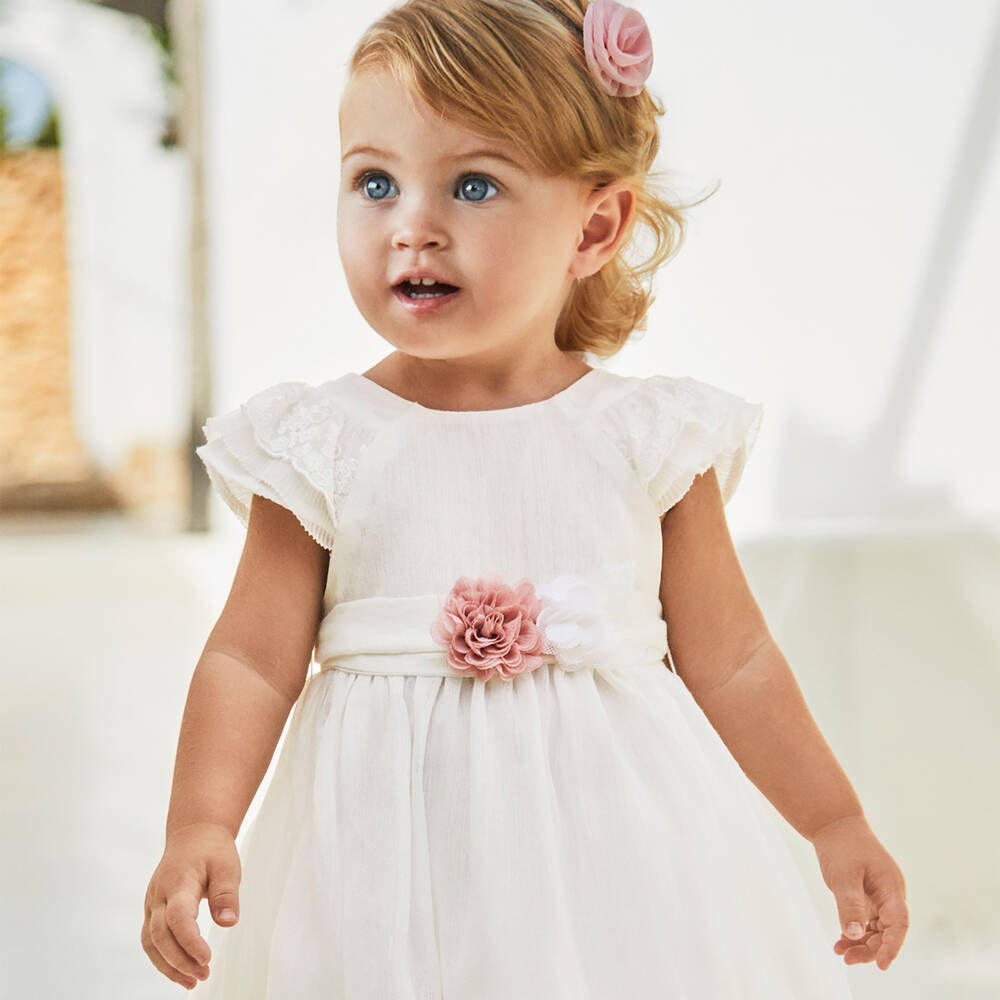 Mayoral-Girls White Embroidered Dress | Childrensalon Outlet