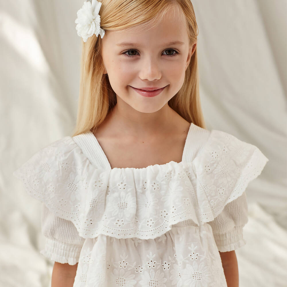 Mayoral-Girls White Embroidered Floral Blouse | Childrensalon Outlet