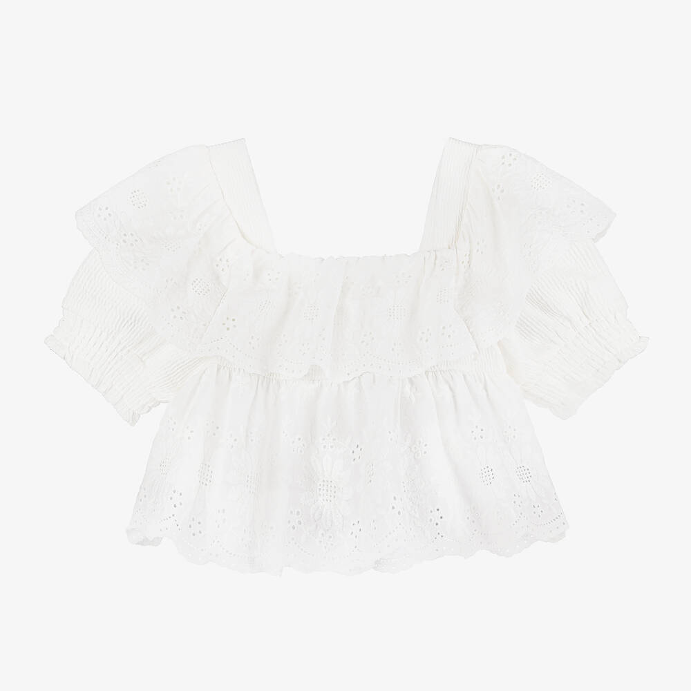 Mayoral-Girls White Embroidered Floral Blouse | Childrensalon Outlet