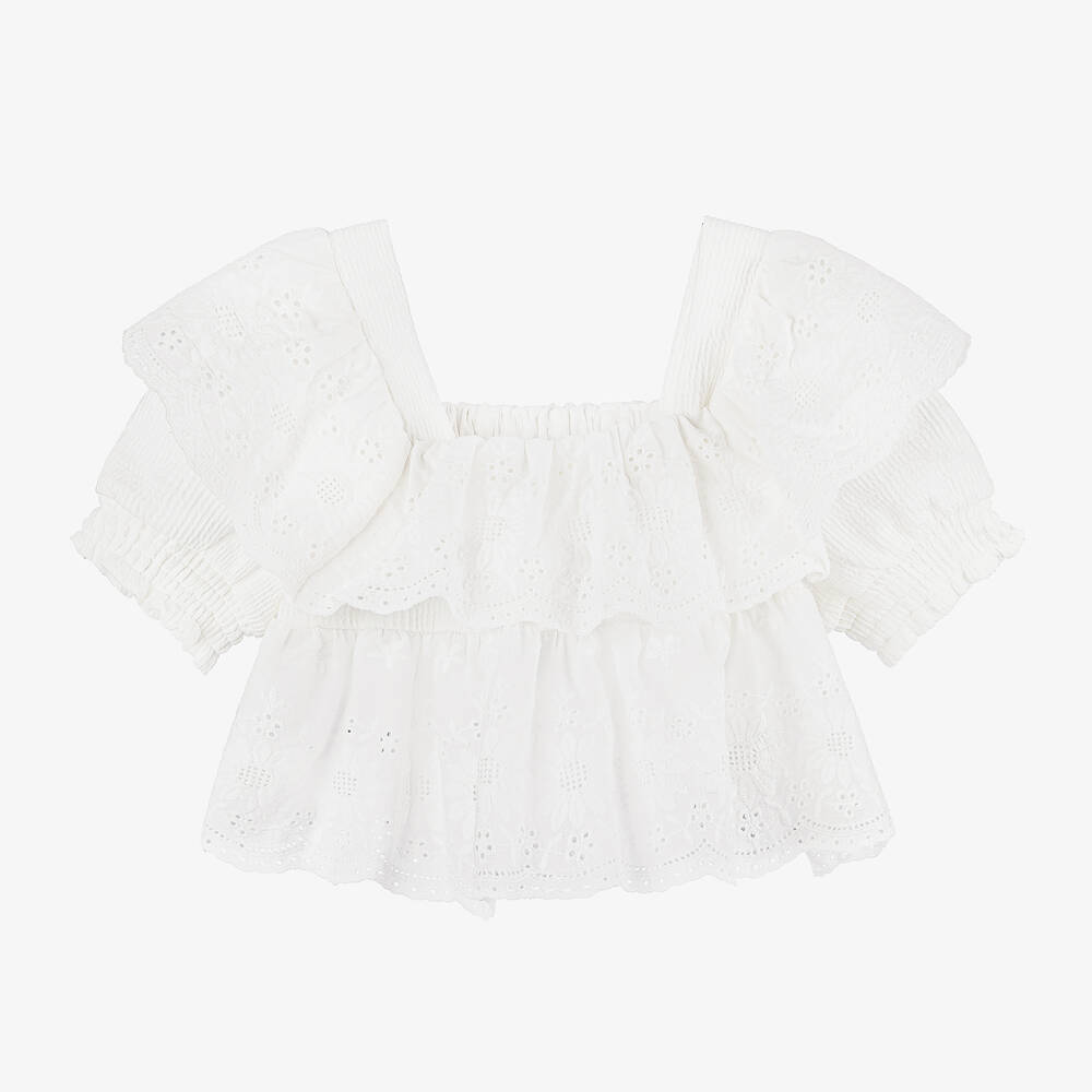 Mayoral-Girls White Embroidered Floral Blouse | Childrensalon Outlet