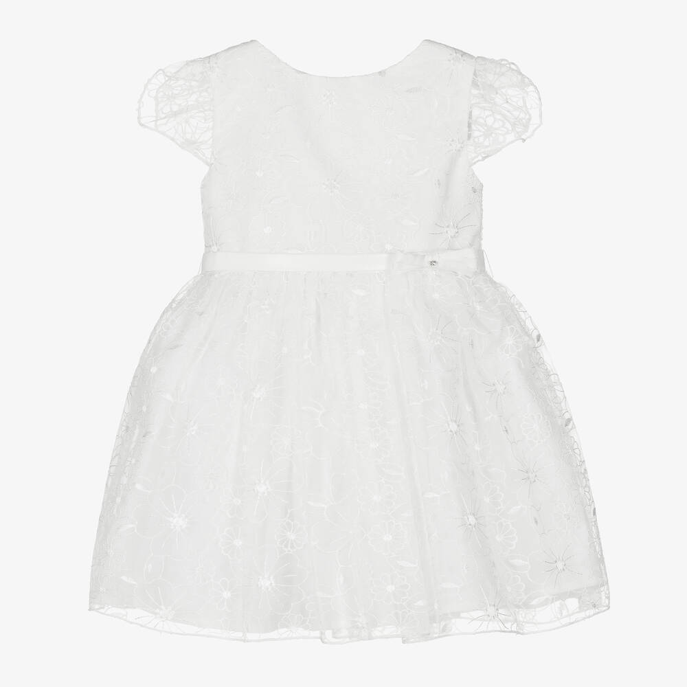 Mayoral - Robe blanche brodée en organza à fleurs fille | Childrensalon