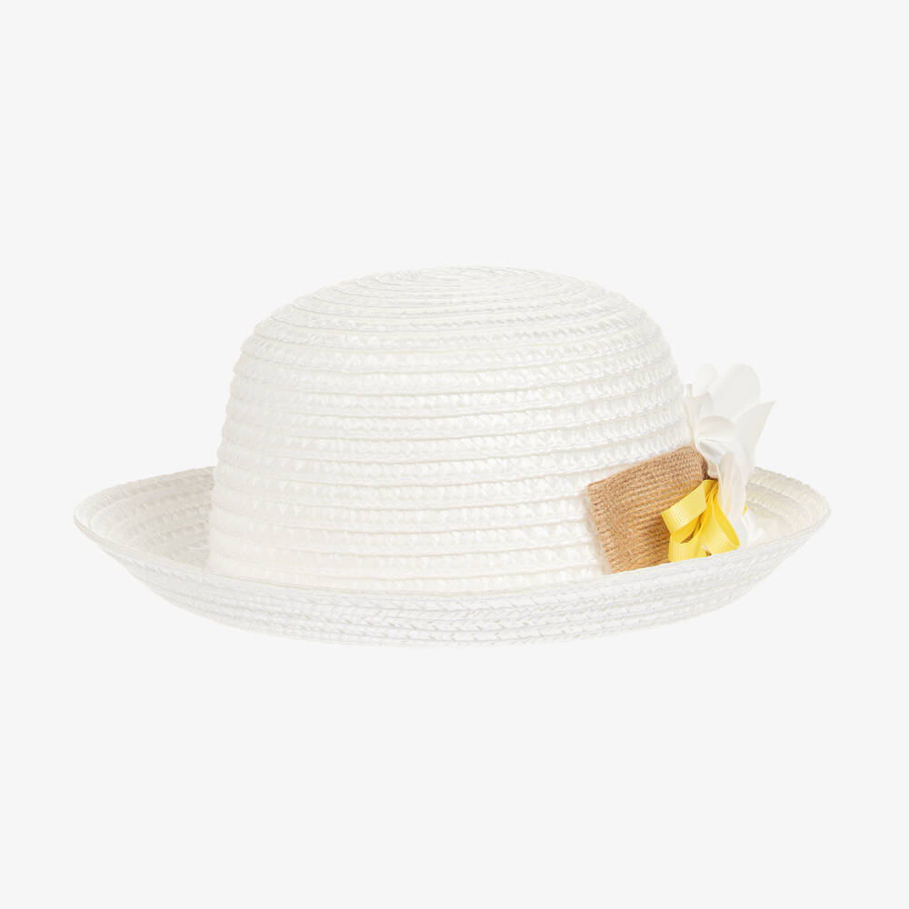 Mayoral - Girls White Faux Straw Hat | Childrensalon
