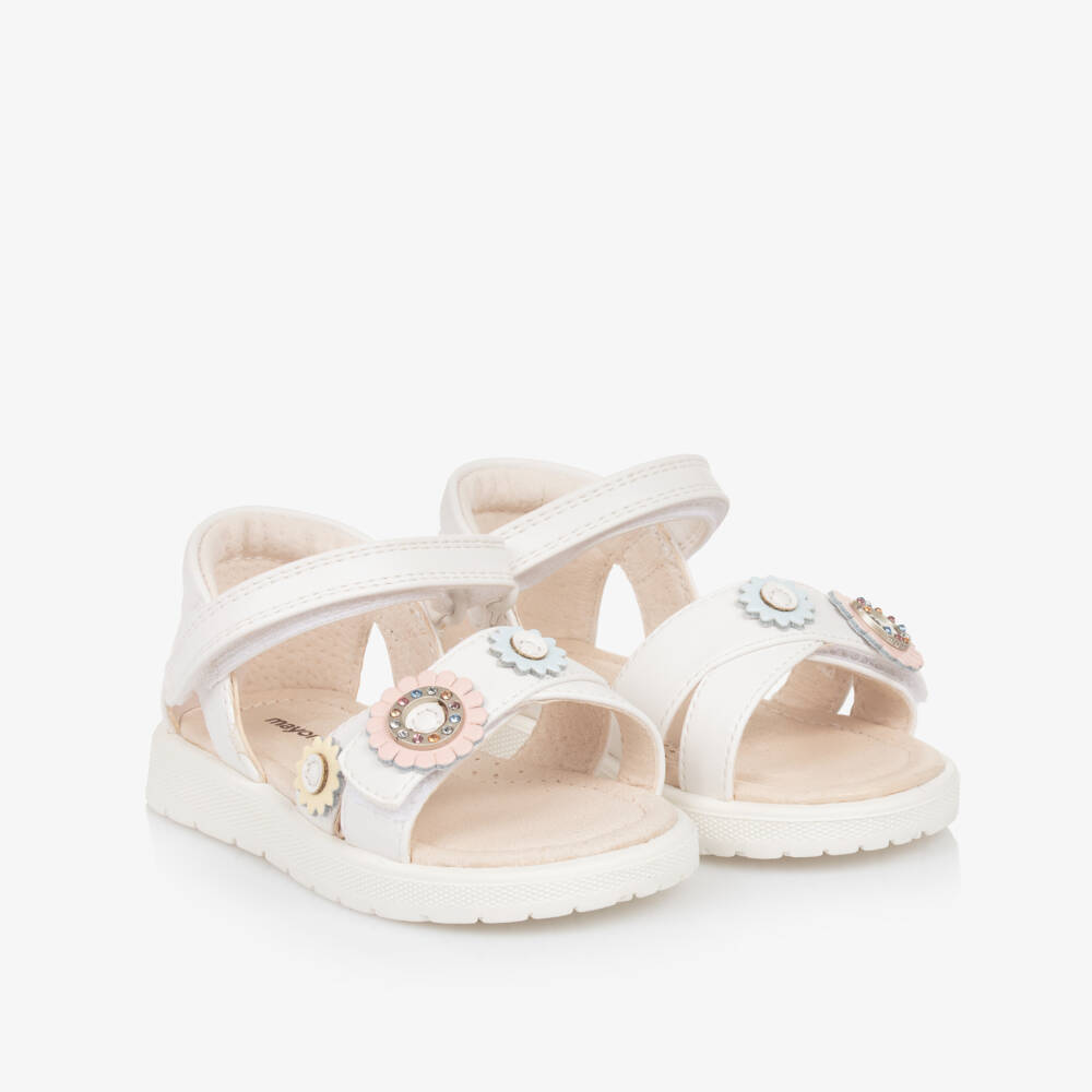 Mayoral-Girls White Floral Leatherette Sandals | Childrensalon Outlet