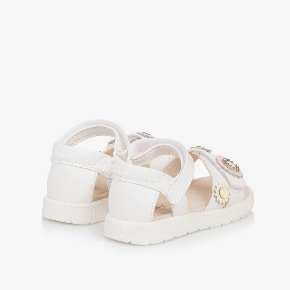 Mayoral-Girls White Floral Leatherette Sandals | Childrensalon Outlet