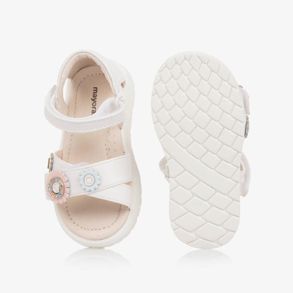 Mayoral-Girls White Floral Leatherette Sandals | Childrensalon Outlet