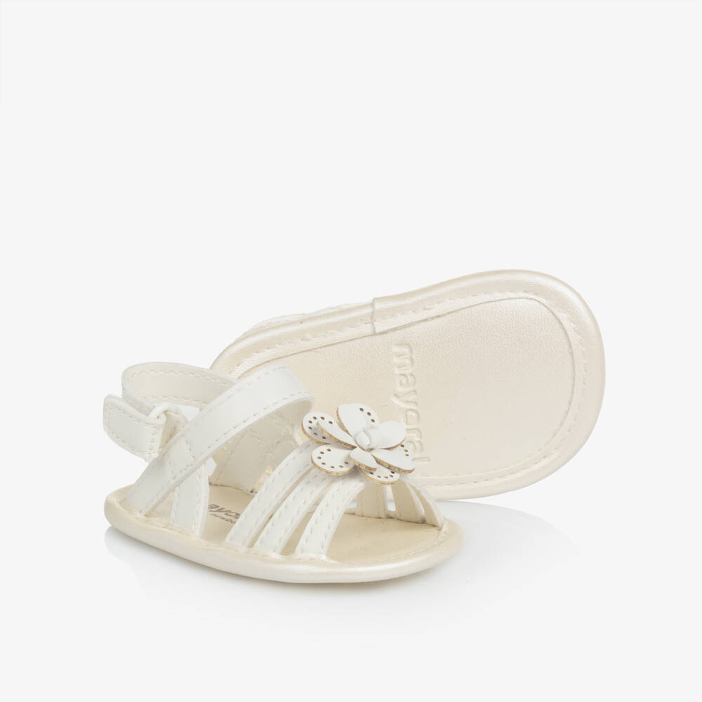 Mayoral Newborn-Girls' White Floral Pre-Walker Shoes | Childrensalon Outlet