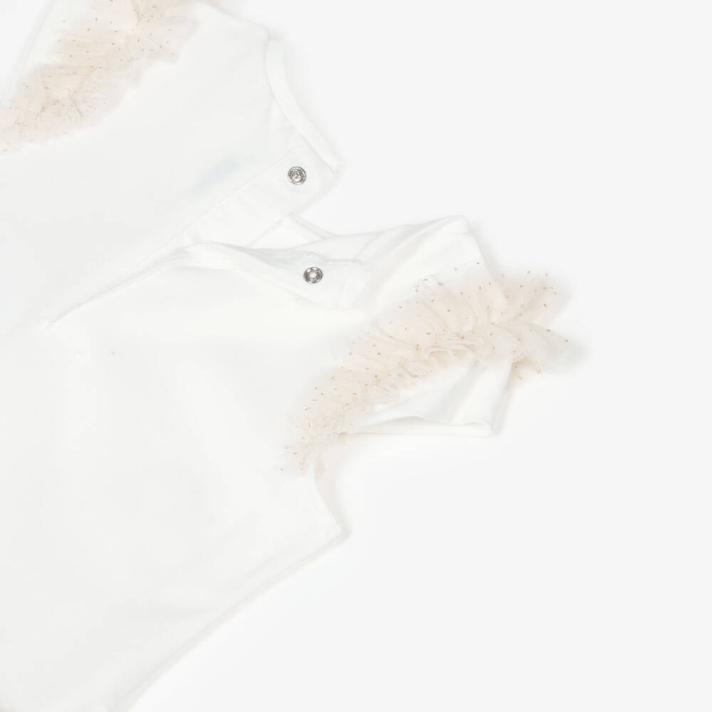 Mayoral-Платье из белого и золотого тюля с цветочным узором для девочек | Childrensalon Outlet