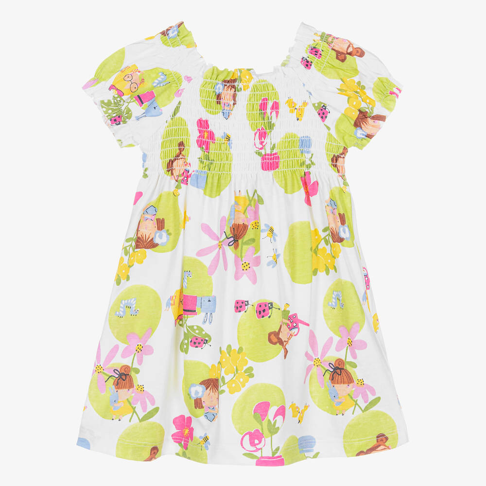 Mayoral-Girls White & Green Cotton Dress | Childrensalon Outlet