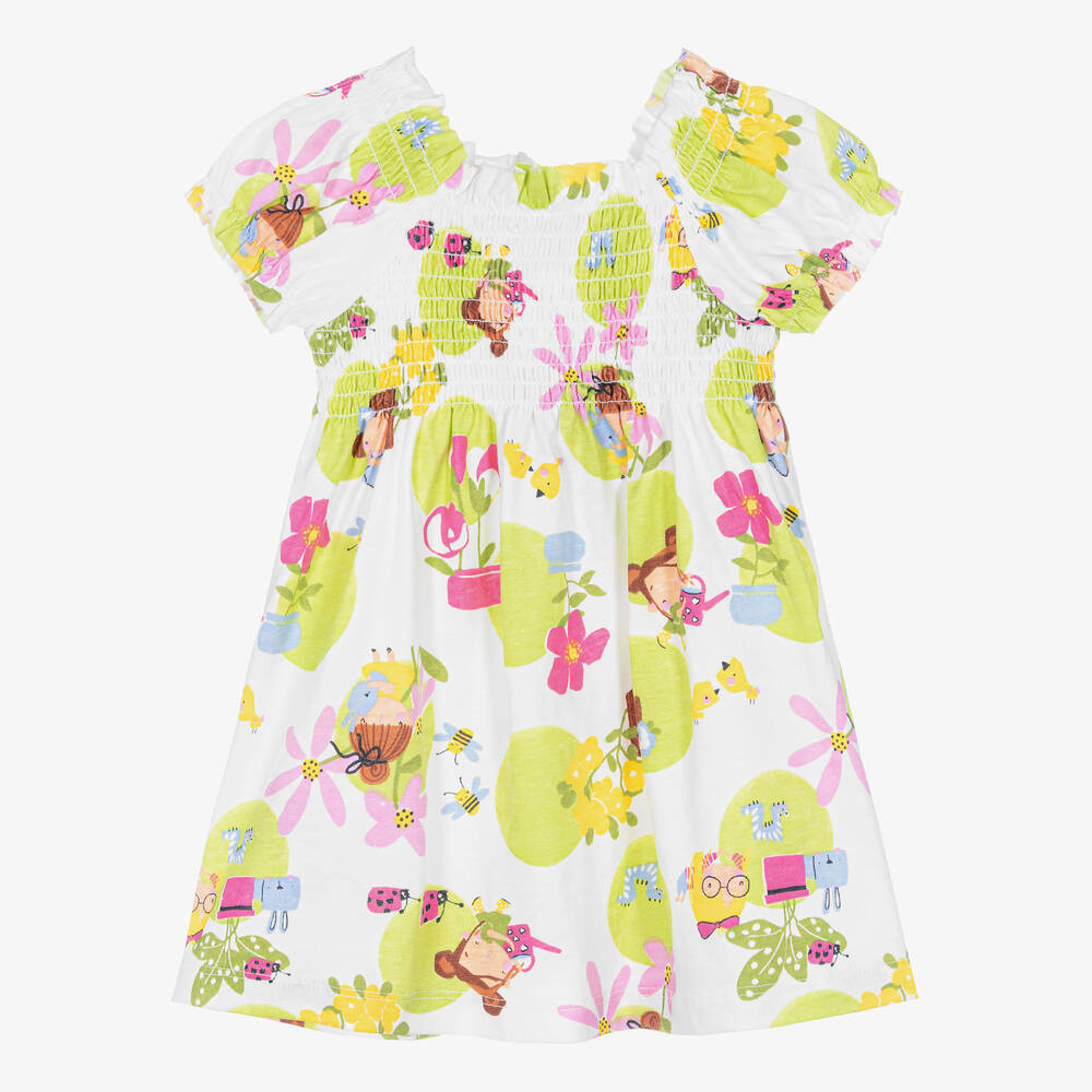 Mayoral - Girls White & Green Cotton Dress | Childrensalon