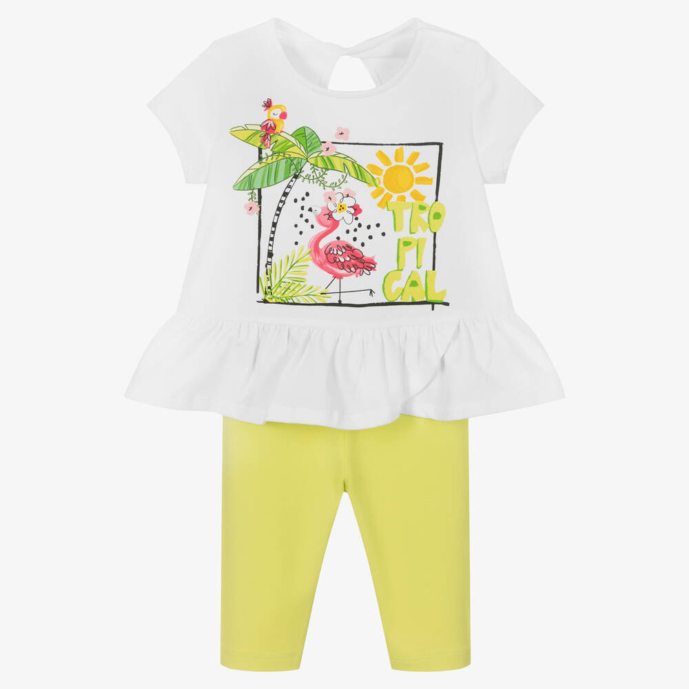 Mayoral - Ensemble legging coton blanc vert | Childrensalon