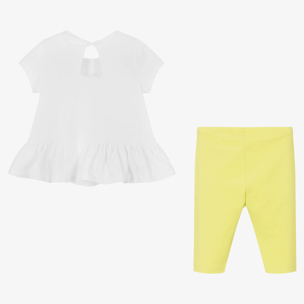 Mayoral-Белая футболка и зеленые легинсы из хлопка | Childrensalon Outlet