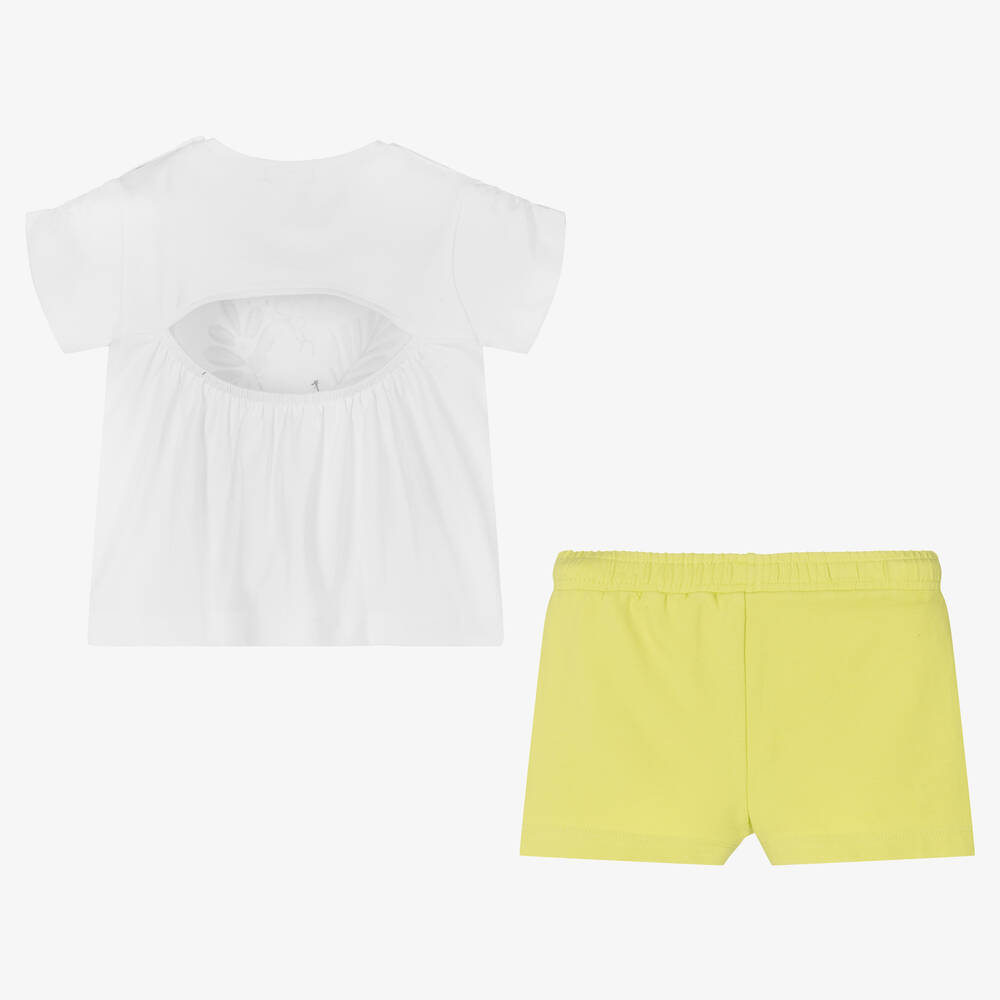Mayoral-Girls White & Green Cotton Shorts Set | Childrensalon Outlet