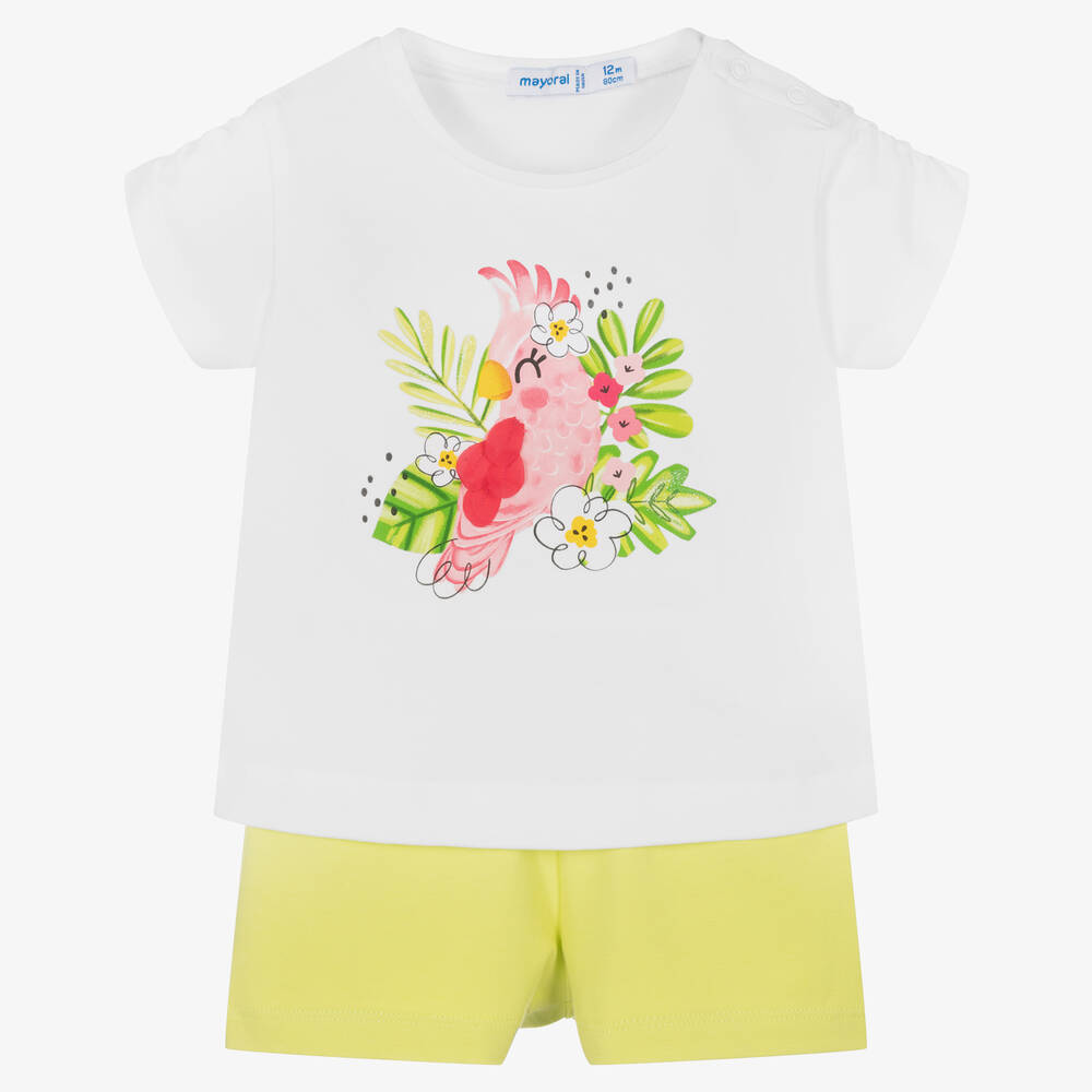 Mayoral-Белый топ и зеленые шорты из хлопка | Childrensalon Outlet
