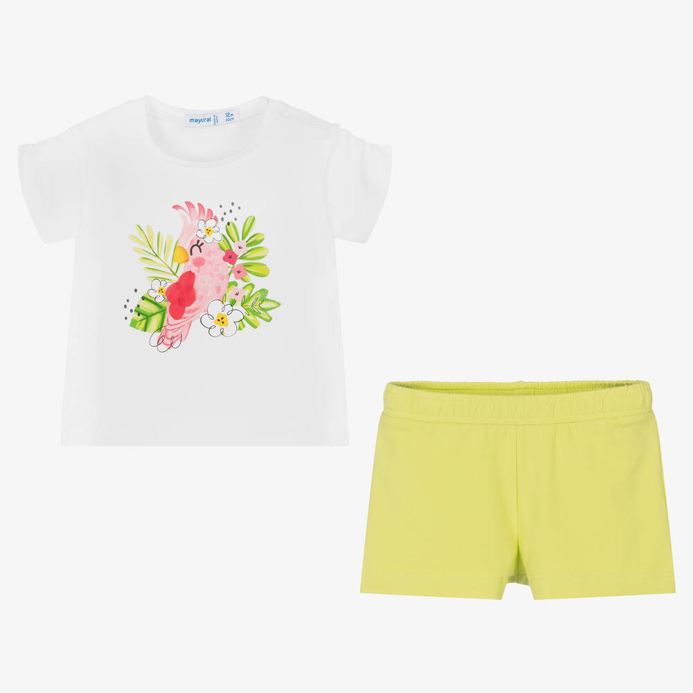 Mayoral-Girls White & Green Cotton Shorts Set | Childrensalon Outlet