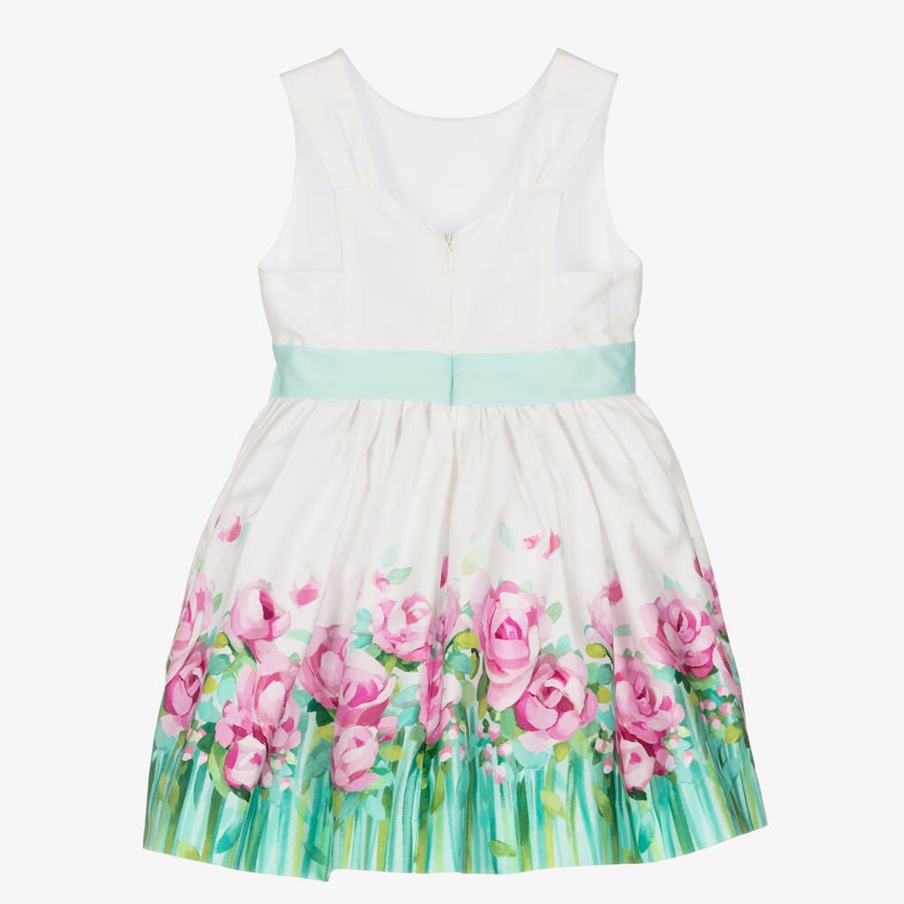 Mayoral-Бело-зеленое платье с цветами | Childrensalon Outlet