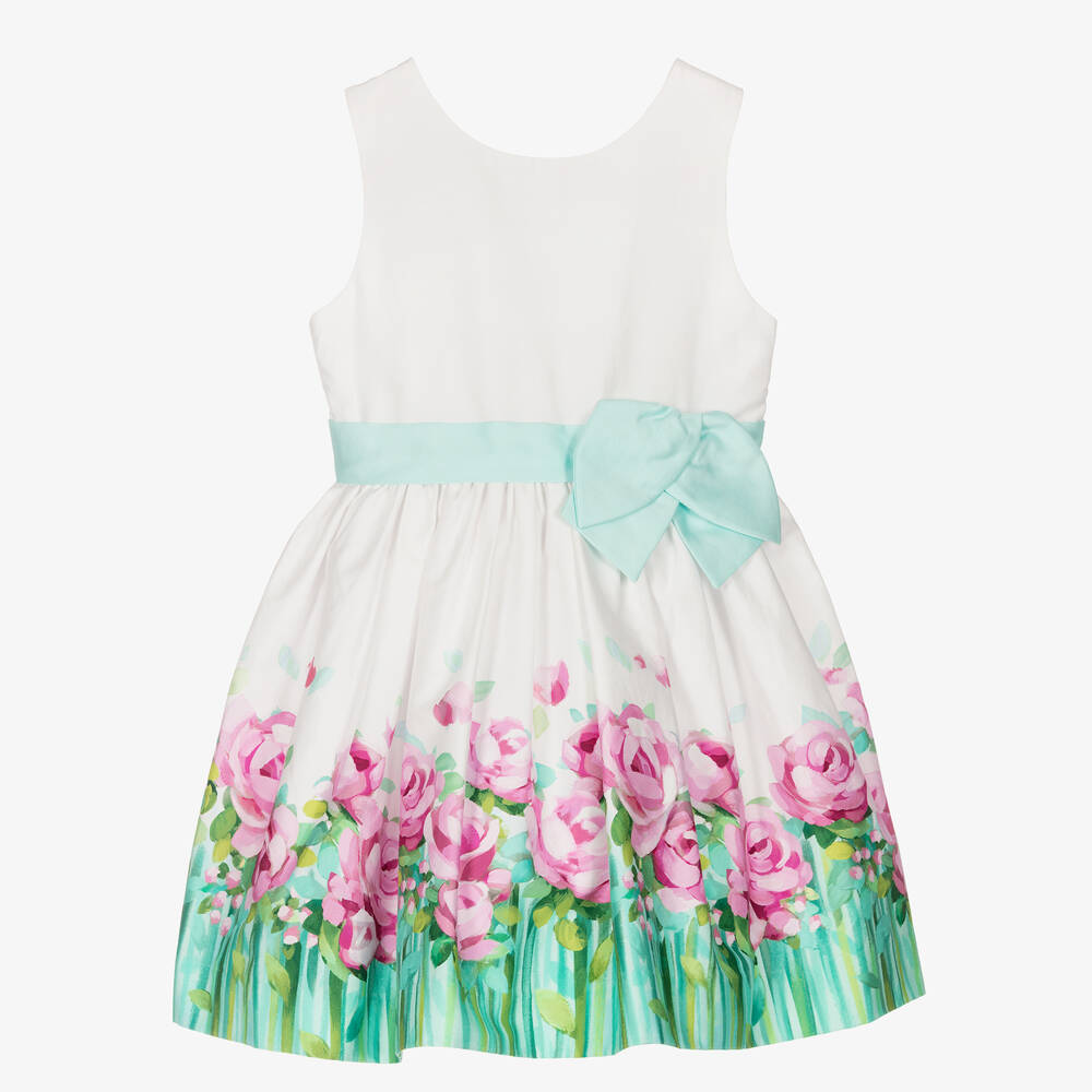 Mayoral - Girls White & Green Floral Print Dress | Childrensalon