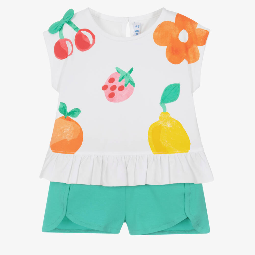 Mayoral-Girls White & Green Shorts Set | Childrensalon Outlet