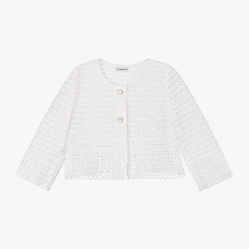 Mayoral-Girls White Guipure Lace Cardigan | Childrensalon Outlet
