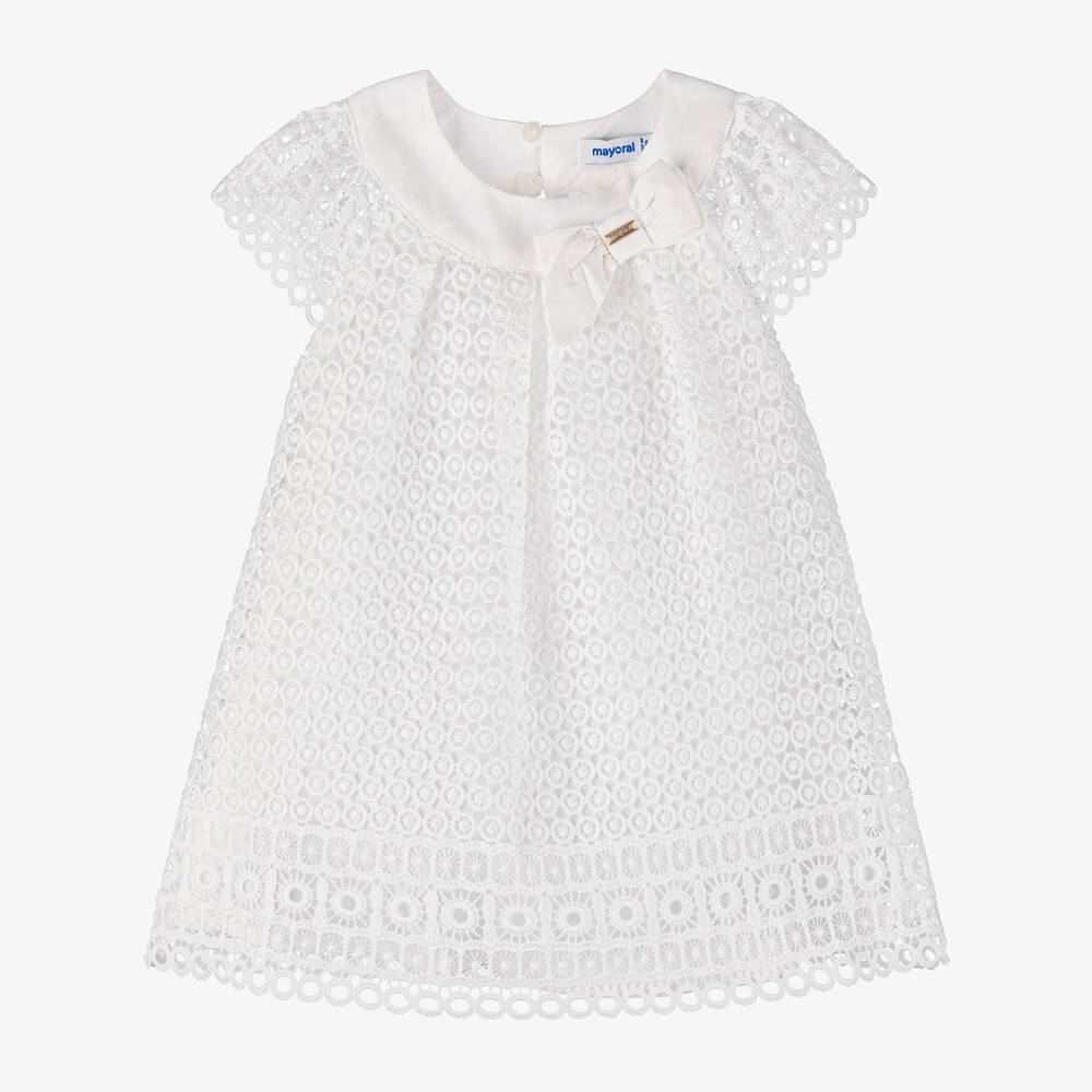 Girls White Guipure Lace Dress